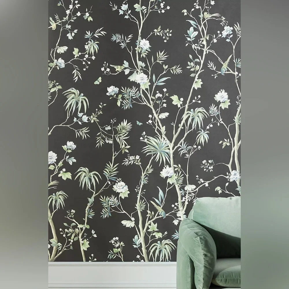 New Anthropologie Black Tropical Chinoiserie Wall Mural